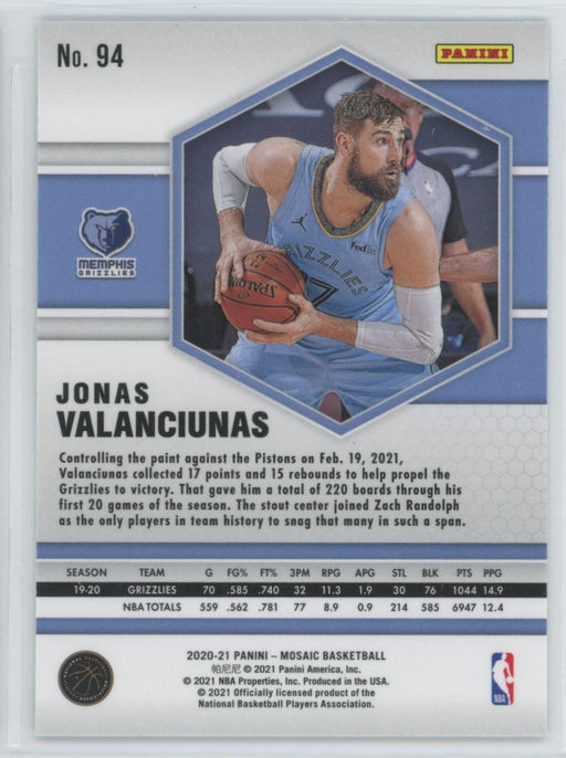 2020 Panini Mosaic Basketball # 94 Jonas Valanciunas Memphis Grizzlies - Collectible Craze America