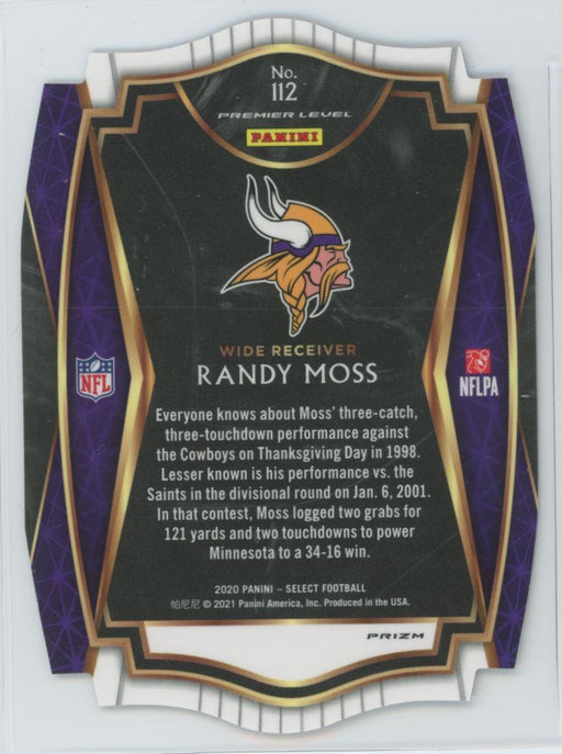 2020 Panini Select Football # 112 Randy Moss Purple Prizm Die-Cut Minnesota Vikings - Collectible Craze America