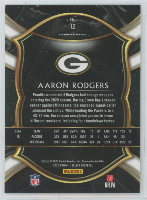 2020 Panini Select Football # 12 Aaron Rodgers Green Bay Packers - Collectible Craze America