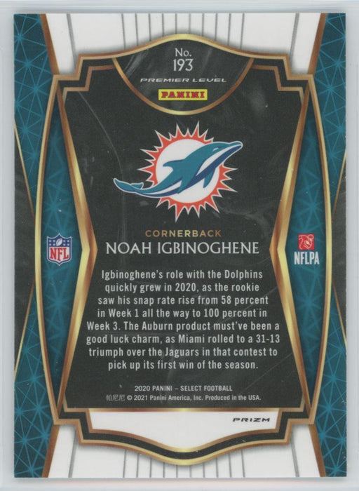 2020 Panini Select Football # 193 Noah Igbinoghene RC Silver Prizm Miami Dolphins - Collectible Craze America