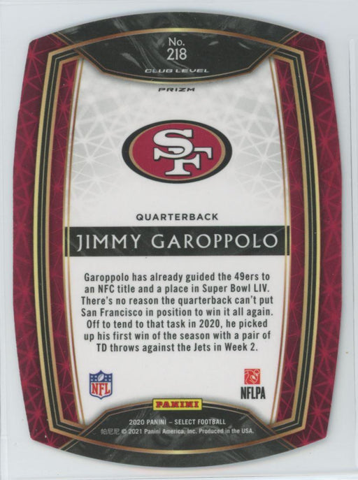 2020 Panini Select Football # 218 Jimmy Garoppolo Purple Prizm Die-Cut San Francisco 49ers - Collectible Craze America