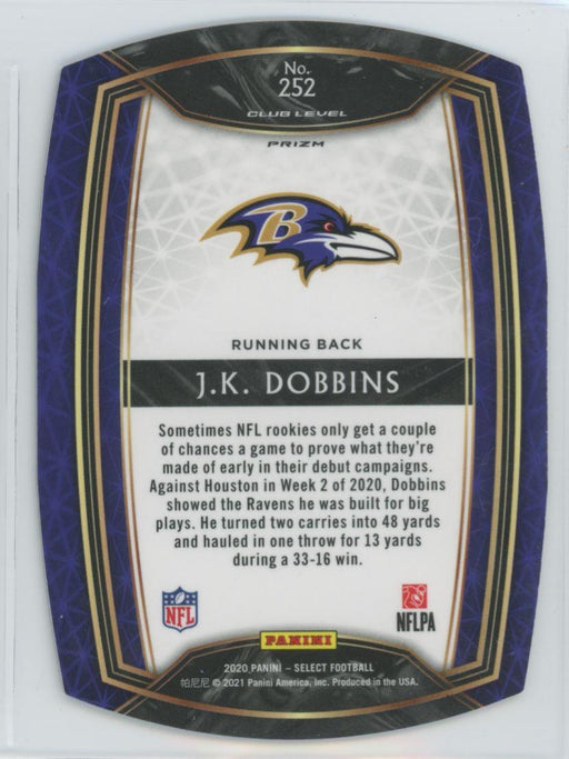 2020 Panini Select Football # 252 J.K. Dobbins RC Purple Prizm Die-Cut Baltimore Ravens - Collectible Craze America