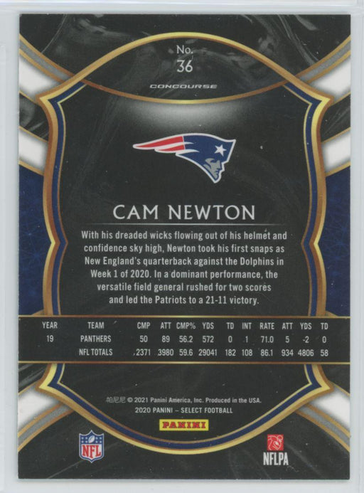 2020 Panini Select Football # 36 Cam Newton New England Patriots - Collectible Craze America