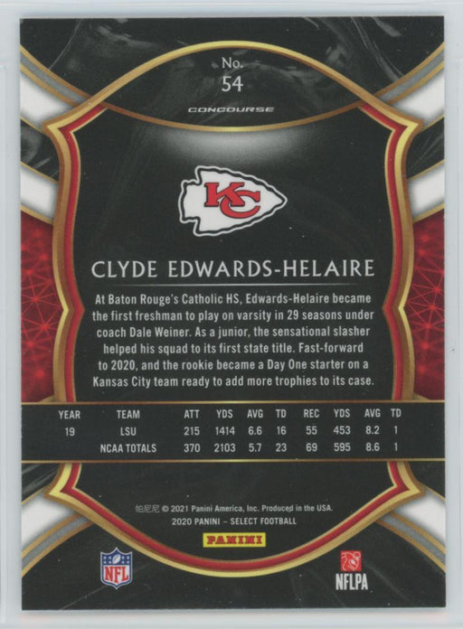 2020 Panini Select Football # 54 Clyde Edwards-Helaire RC Kansas City Chiefs - Collectible Craze America