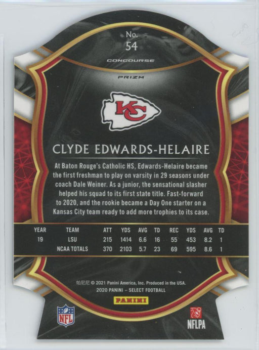 2020 Panini Select Football # 54 Clyde Edwards-Helaire RC Purple Prizm Die-Cut Kansas City Chiefs - Collectible Craze America