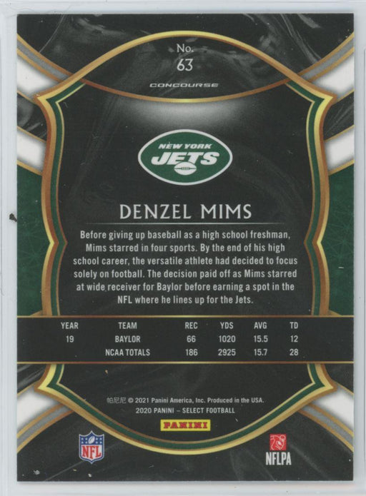 2020 Panini Select Football # 63 Denzel Mims RC New York Jets - Collectible Craze America