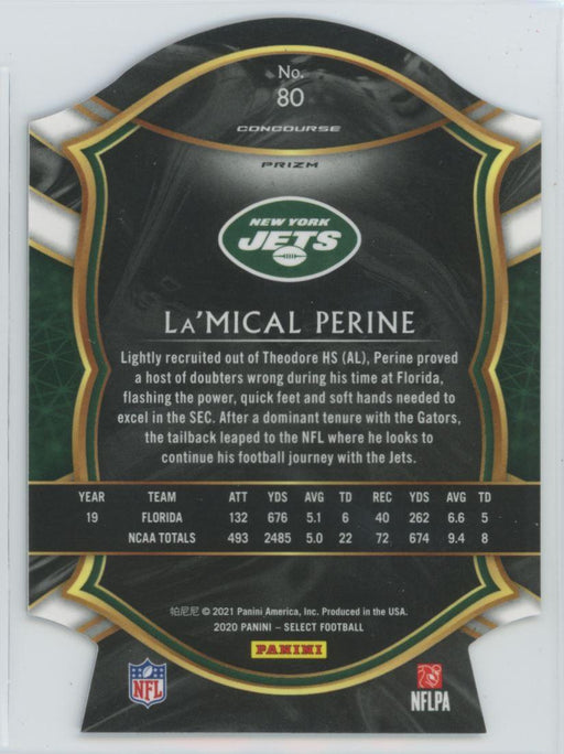 2020 Panini Select Football # 80 La'Mical Perine RC Purple Prizm Die-Cut New York Jets - Collectible Craze America