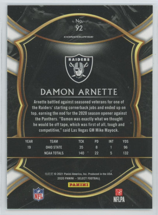2020 Panini Select Football # 92 Damon Arnette RC Las Vegas Raiders - Collectible Craze America