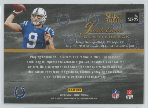2020 Panini Select Football # SCR-25 Jacob Eason RC Indianapolis Colts - Collectible Craze America