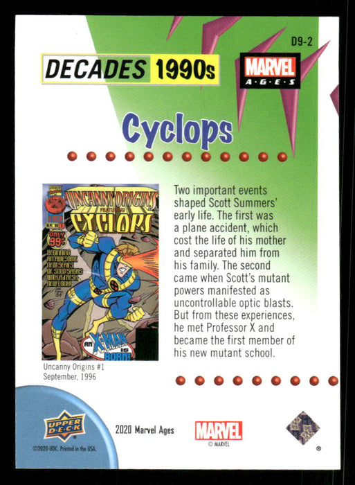 Cyclops 2020 Upper Deck Marvel Ages Decades 1990s Back of Card