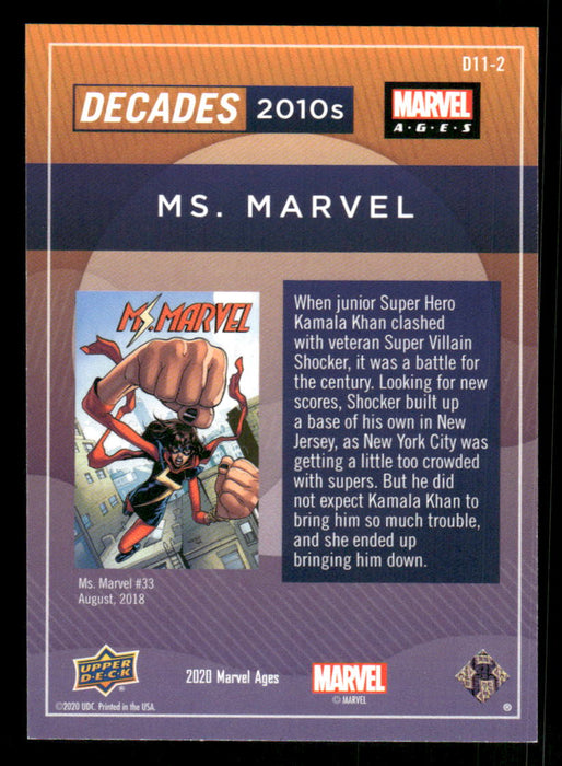 Ms. Marvel 2020 Upper Deck Marvel Ages Decades 2010s Back of Card