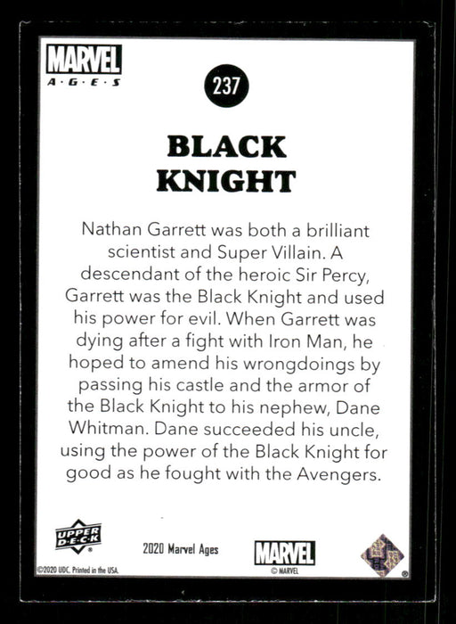 Black Knight 2020 Upper Deck Marvel Ages Premium Foil High Series Back of Card