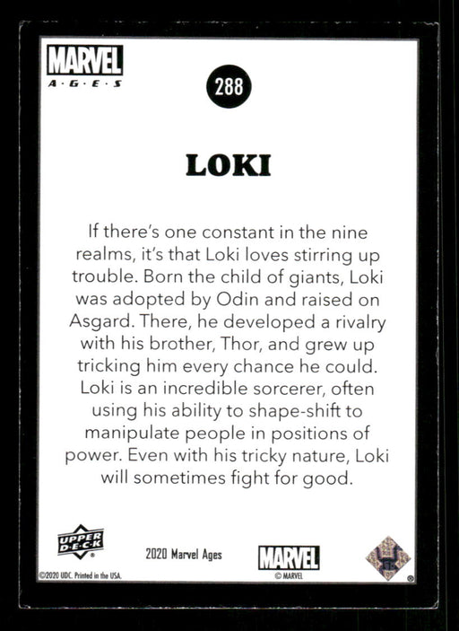 Loki 2020 Upper Deck Marvel Ages Premium Foil High Series Back of Card