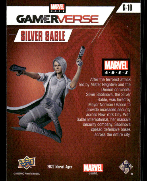 Silver Sable 2020 Upper Deck Marvel Ages Gamerverse Back of Card