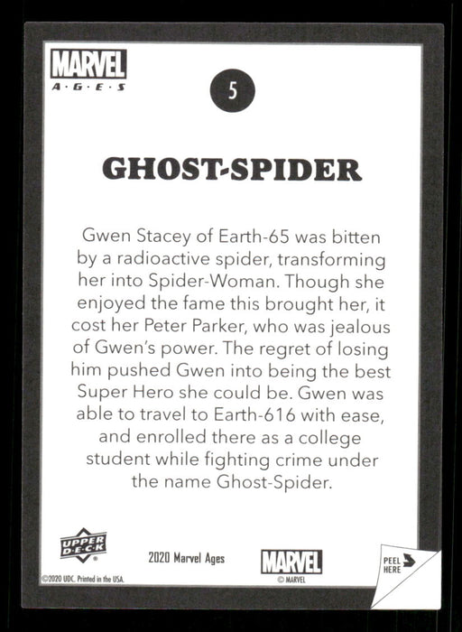 Spider-Gwen 2020 Upper Deck Marvel Ages Premium Stickers Back of Card