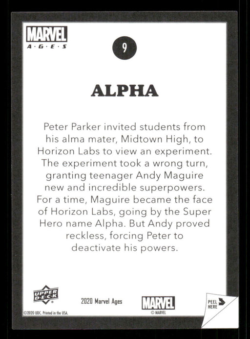 Alpha 2020 Upper Deck Marvel Ages Premium Stickers Back of Card