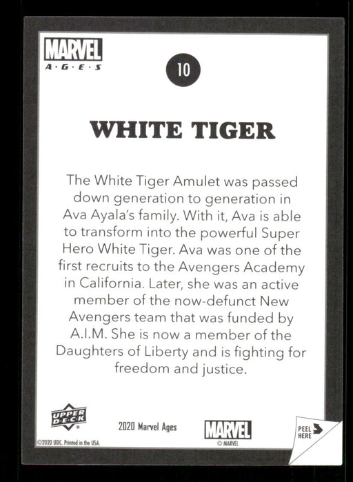 White Tiger 2020 Upper Deck Marvel Ages Premium Stickers Back of Card