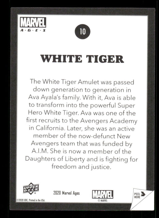 White Tiger 2020 Upper Deck Marvel Ages Premium Stickers Back of Card