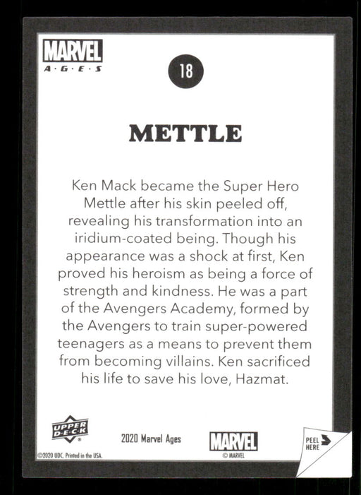 Mettle 2020 Upper Deck Marvel Ages Premium Stickers Back of Card