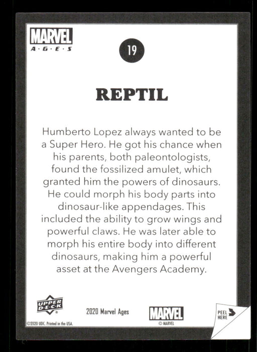 Reptil 2020 Upper Deck Marvel Ages Premium Stickers Back of Card