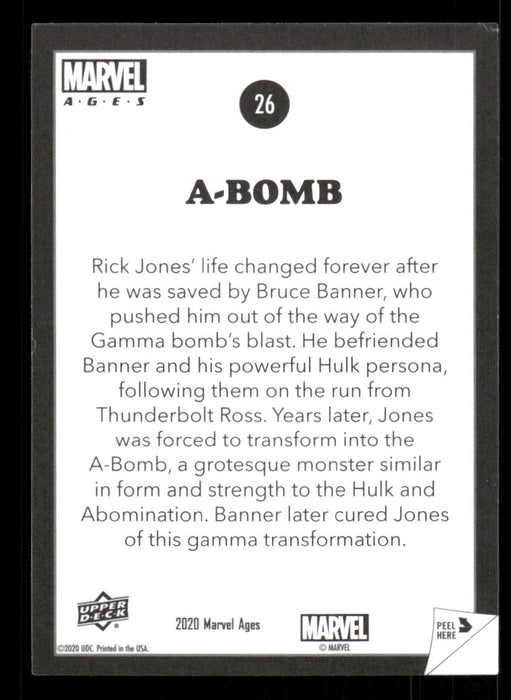 A-Bomb 2020 Upper Deck Marvel Ages Premium Stickers Back of Card