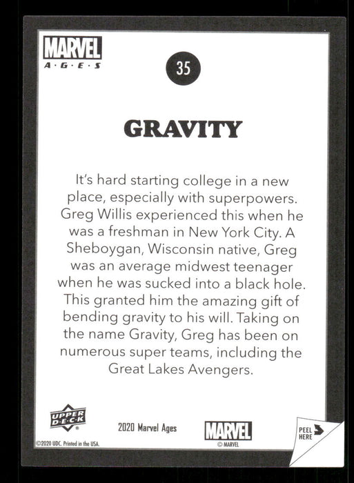 Gravity 2020 Upper Deck Marvel Ages Premium Stickers Back of Card