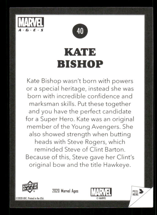 Kate Bishop 2020 Upper Deck Marvel Ages Premium Stickers Back of Card