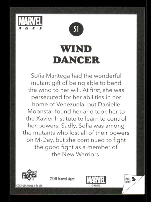 Wind Dancer 2020 Upper Deck Marvel Ages Premium Stickers Back of Card