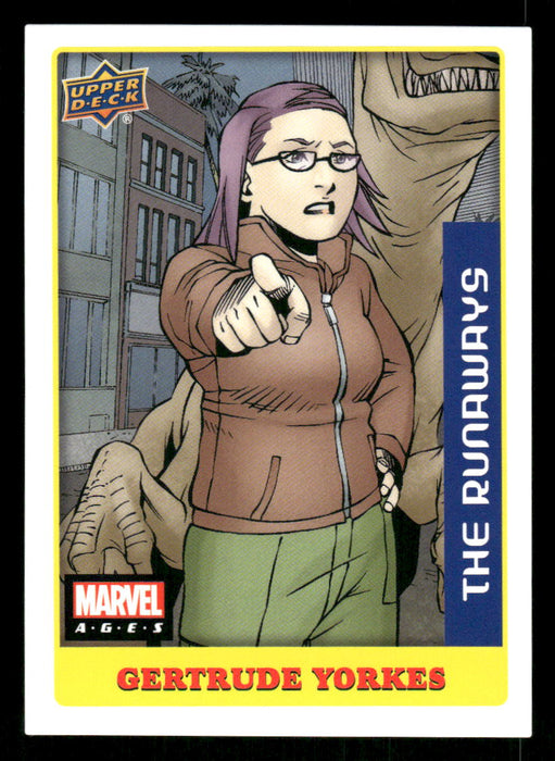 Gertrude Yorkes 2020 Upper Deck Marvel Ages Premium Stickers Front of Card