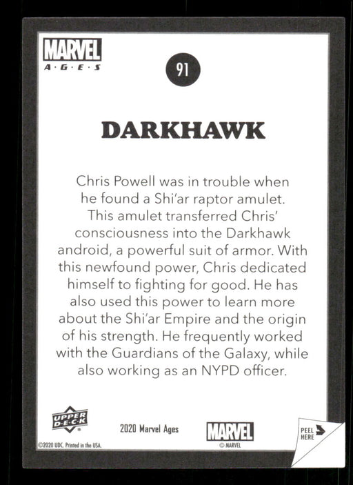 Darkhawk 2020 Upper Deck Marvel Ages Premium Stickers Back of Card