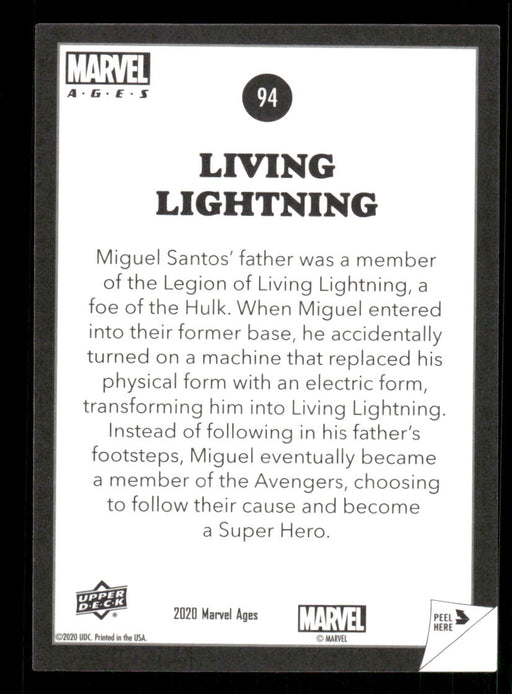 Living Lightning 2020 Upper Deck Marvel Ages Premium Stickers Back of Card