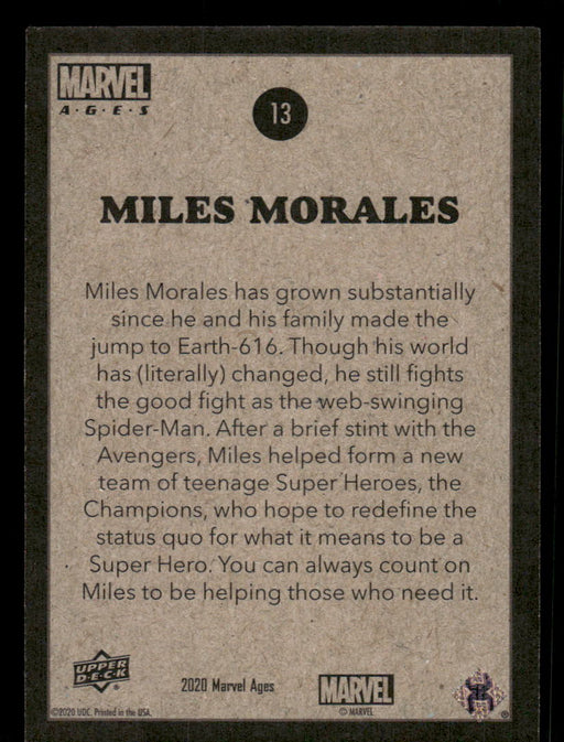 Miles Morales 2020 Upper Deck Marvel Ages Base Back of Card