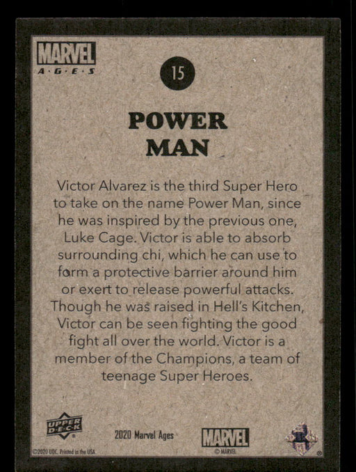 Power Man 2020 Upper Deck Marvel Ages Base Back of Card