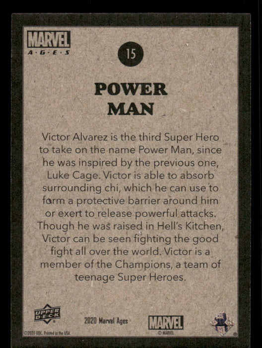 Power Man 2020 Upper Deck Marvel Ages Base Back of Card