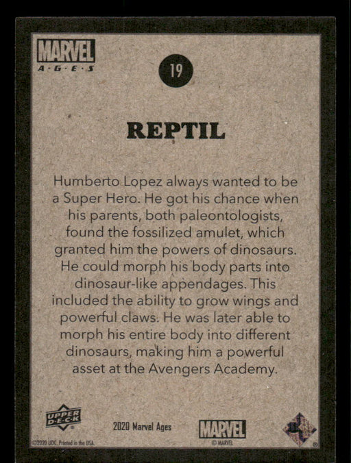 Reptil 2020 Upper Deck Marvel Ages Base Back of Card