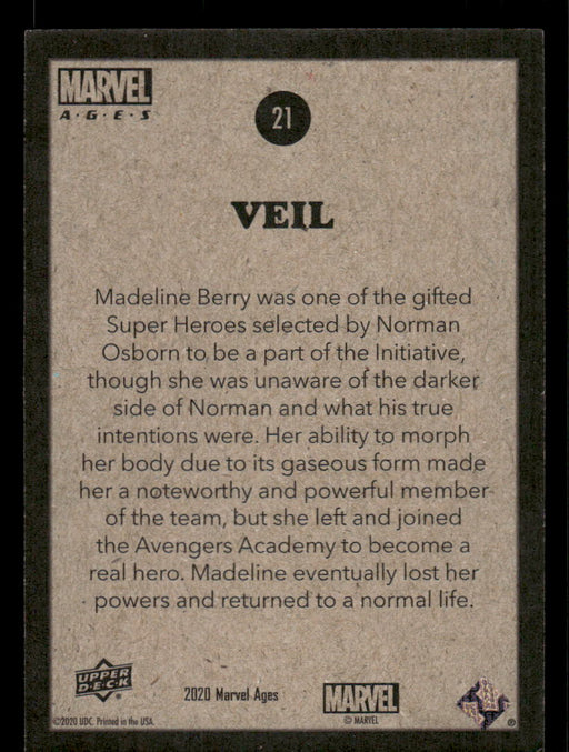 Veil 2020 Upper Deck Marvel Ages Base Back of Card