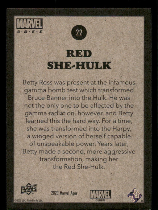 Red She-Hulk 2020 Upper Deck Marvel Ages Base Back of Card