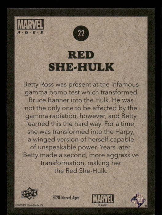 Red She-Hulk 2020 Upper Deck Marvel Ages Base Back of Card