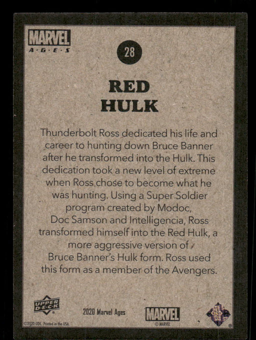 Red Hulk 2020 Upper Deck Marvel Ages Base Back of Card