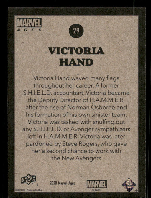 Victoria Hand 2020 Upper Deck Marvel Ages Base Back of Card