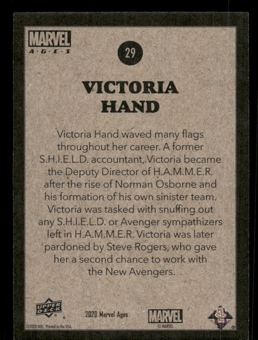 Victoria Hand 2020 Upper Deck Marvel Ages Base Back of Card