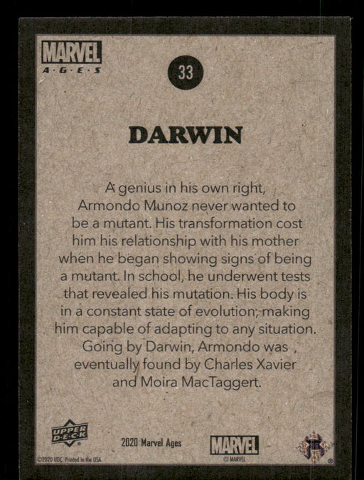 Darwin 2020 Upper Deck Marvel Ages Base Back of Card