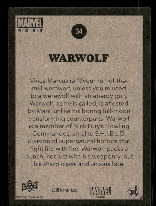 Warwolf 2020 Upper Deck Marvel Ages Base Back of Card