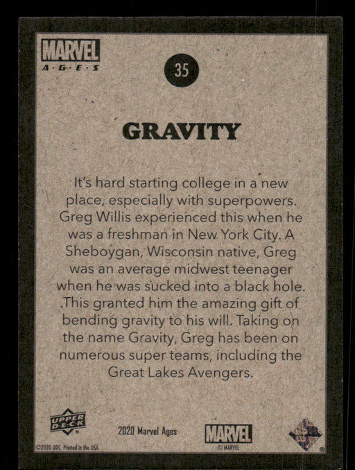 Gravity 2020 Upper Deck Marvel Ages Base Back of Card