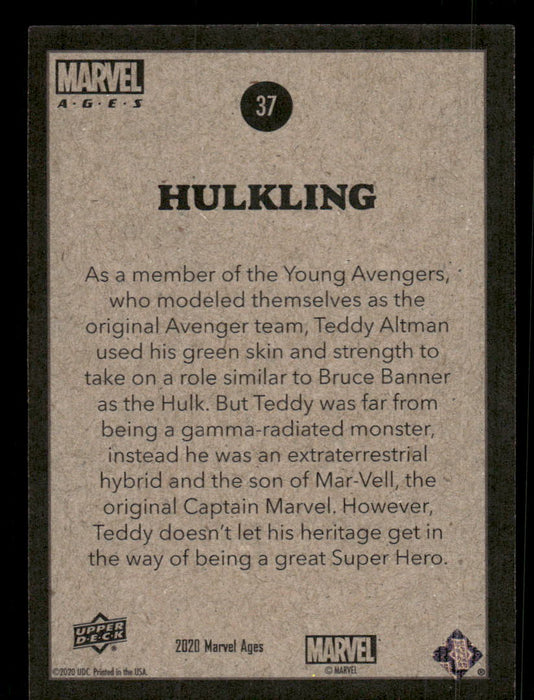 Hulkling 2020 Upper Deck Marvel Ages Base Back of Card