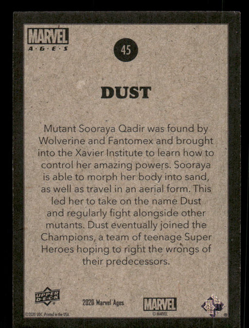 Dust 2020 Upper Deck Marvel Ages Base Back of Card