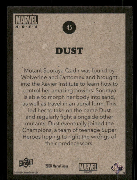 Dust 2020 Upper Deck Marvel Ages Base Back of Card
