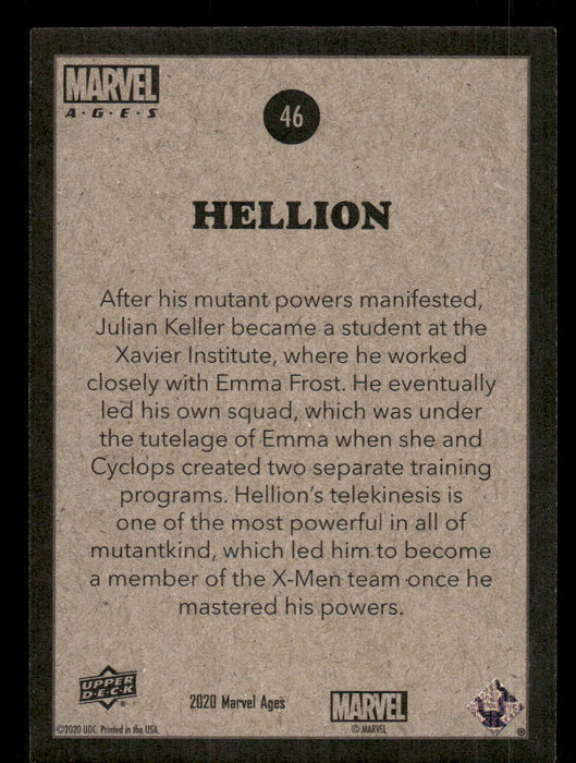 Hellion 2020 Upper Deck Marvel Ages Base Back of Card