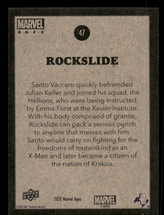 Rockslide 2020 Upper Deck Marvel Ages Base Back of Card