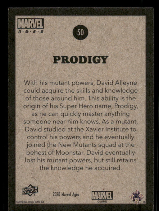 Prodigy 2020 Upper Deck Marvel Ages Base Back of Card